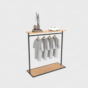 Kainice customized wood movable clothes rack metal floor traditional standing clothes hanger rack coat stand