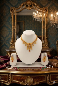 DIVYORO Premium Intricate Filigree Custom Engagement Antique Gemstone Details <b>Gold</b> Plated Copper Brass Necklace <b>Earrings</b> <b>Set</b> for - Product Image 2