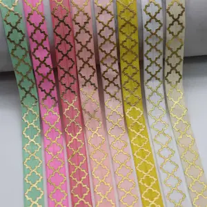 15Mm Emas Quatrefoil Dicetak Lipat Di Atas Elastic FOE untuk Ikat Rambut