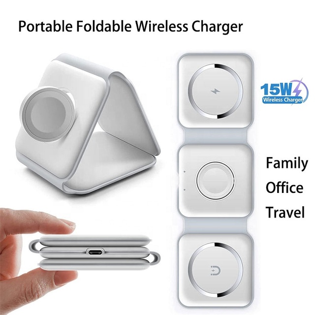 Magnetic Fireproof Electric OTP Gan Wireless Charger 3-in-1 Foldable QC3.0 PD Charging Dock with Stand