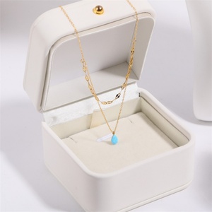 Fashion Fine Jewelry Women's 18k Gold Plated Stainless Steel Blue Gemstone Pendant Necklace with <b>Rope</b> <b>Chain</b>-Gift - Product Image 4