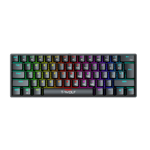 T-WOLF T61 60% Mechanical Keyboard 63 Keys Blue Switch Mini USB Wired Gaming Fashion RGB Backlit Optical Mechanical Keyboard