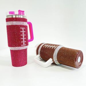 40oz Rugby Print American Football Bling Rhinestone diamond Tumbler <b>with</b> Handle Lid and <b>Straw</b> Rugby <b>Water</b> <b>Bottle</b> <b>for</b> Girl Gift - Product Image 1