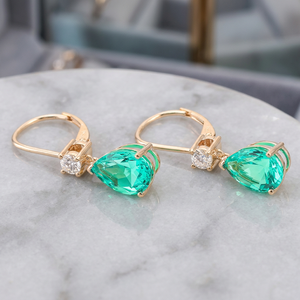 <b>Dangling</b> Green Emerald <b>Diamond</b> <b>Earrings</b> Emerald <b>Diamond</b> Drop <b>Earrings</b> Precious Green Stone Drop <b>Earring</b> Lever Backing - Product Image 3