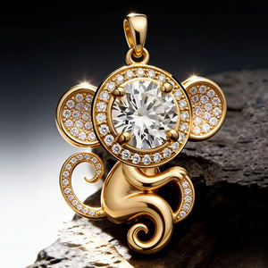 Collar de compromiso clásico de plata personalizado, chapado en oro de 10K/14K/18K, con diamante cultivado en laboratorio CVD IGI/HPHT, diseño de Mono del Zodíaco Chino (12 signos) - Product Image 1