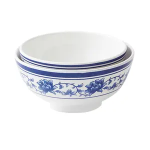 Çin geleneksel tarzı mavi ve beyaz porselen melamin kase ucuz A5 100% melamin kase