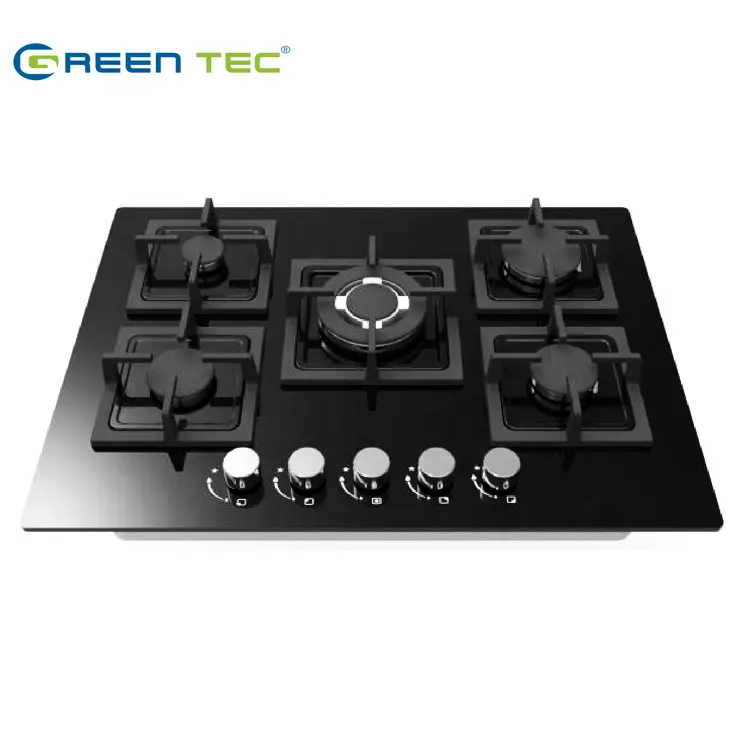 Tempered Glass 5 burner gas cooker stove Hot selling Black Gas cook tops kitchen stove