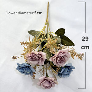 Venta caliente 5 cabezas rosas flores rojo Artificial Vintage seda boda decoración rosa ramo de flores - Product Image 2