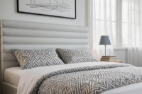 Base de Cama Moderna Tapizada en Terciopelo Gris, Tamaño Queen, Plataforma, Fácil Montaje, Ideal para Apartamentos de Alquiler