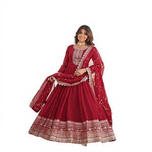 Costume Anarkali à effet de fleurs brodé de sequins riches - Style moderne pour bal de promo, mariage et Diwali - Product Image 1