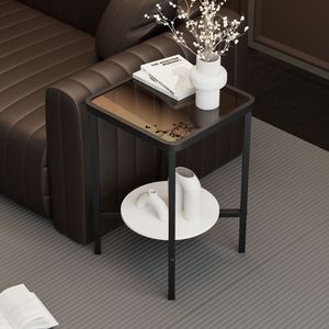 <span class=keywords><strong>Mesa</strong></span> <span class=keywords><strong>Auxiliar</strong></span> Cuadrada de Hierro Forjado, Moderna y Decorativa, con Superficie de Vidrio Templado, Mini <span class=keywords><strong>Mesa</strong></span> de Centro para Sofá en Espacios Pequeños - Product Image 4