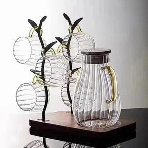 Ensemble de carafes en verre ambré avec couvercle doré, <span class=keywords><strong>carafe</strong></span> à eau côtelée en borosilicate, unité d'organisation de cuisine - Product Image 2