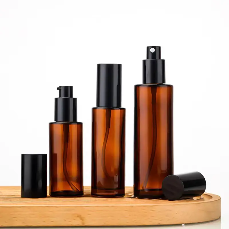 Cosmetics refillable perfume bottle 5ml 30ml 50ml 100ml empty brown glass spray bottle for hair