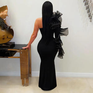 Robe longue asymétrique à volants, extensible et ajustée, pour soirée et clubbing, livraison rapide - Product Image 6