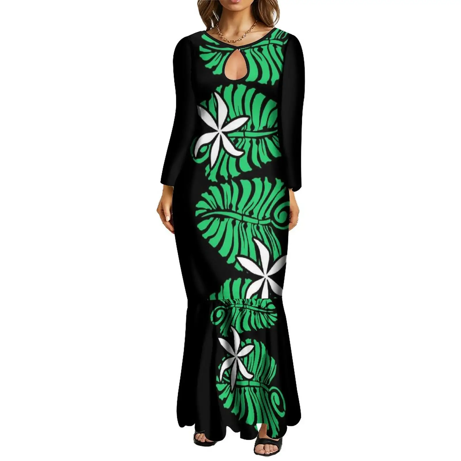 Monstera – robe de soirée longue en forme de sirène pour femme, tenue de style polynésien, motif feuille, à bas prix