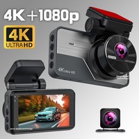 Caméra de tableau de bord de voiture WiFi 4K avec écran de 3,0 pouces 170° °   Caméra de recul et de vision avant à double objectif grand angle avec vision nocturne et moniteur de stationnement