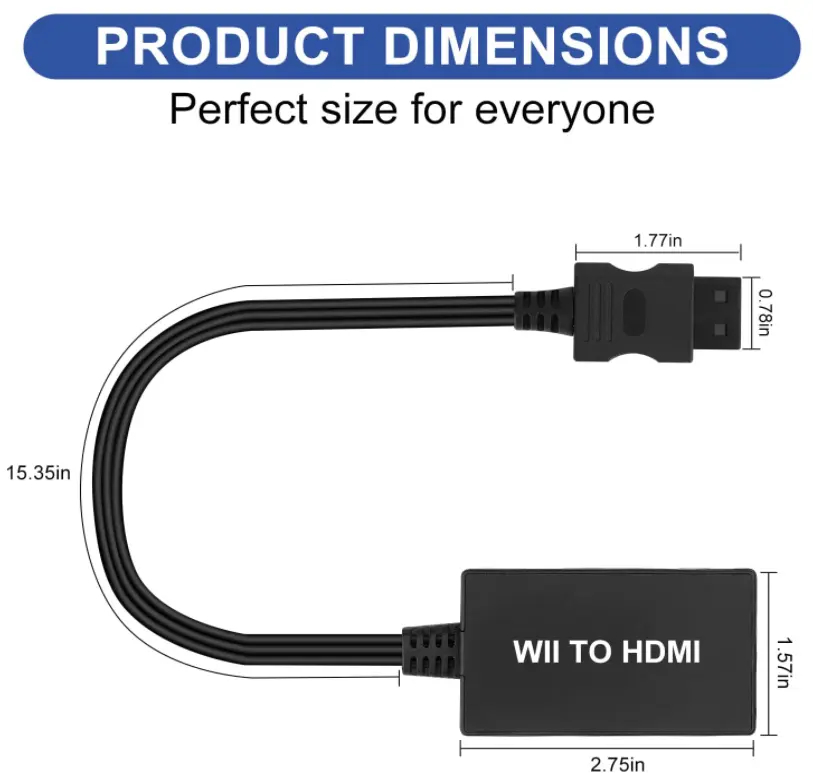 Conversor wii para hdmi, conversor com cabo hdmi wii para hdmi 1080p 720p, saída de vídeo e áudio, com entrada de 3.5mm de áudio, suporte de todos os w