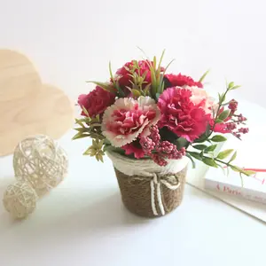 Wholesale small artificial flower potted silk carnation indoor artificial potted plants