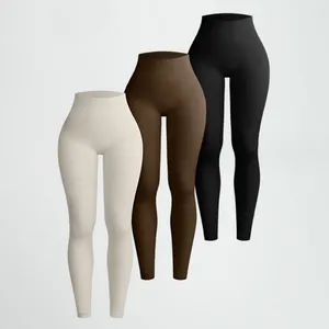 Most popular Tan Colors collection Ribbed jersey body fit gym leggings sports workout seamless gym leggings for women