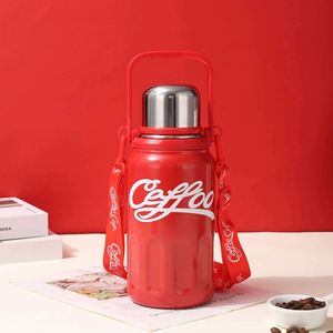 Ceffoo Stainless Steel Water <b>Bottle</b> With Handle And Strap Pink Red White Colors - Product Image 2