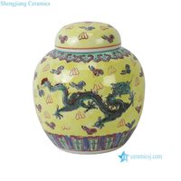 Pot à gingembre en céramique RXGG01-C-F-G, porcelaine chinoise antique, peinture jaune, verte et blanche, motif dragon
