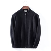 Nouveau cardigan en soie pour homme, style coréen, tendance, double fermeture éclair, anti-plis, coupe ajustée, col rond, couleur unie, printemps-automne
