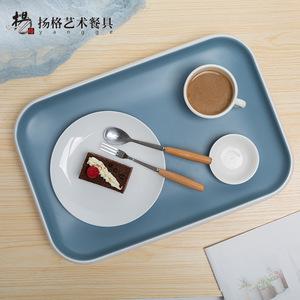 ถาดเสิร์ฟทรงสี่เหลี่ยมผืนผ้า ยี่ห้อ Yangge Art Tableware สีฟ้า ทำจากพลาสติก ไม่แตกหัก เหมาะสำหรับใช้ในบ้าน ใส่ชา กาแฟ เค้ก หรืออาหาร - Product Image 3