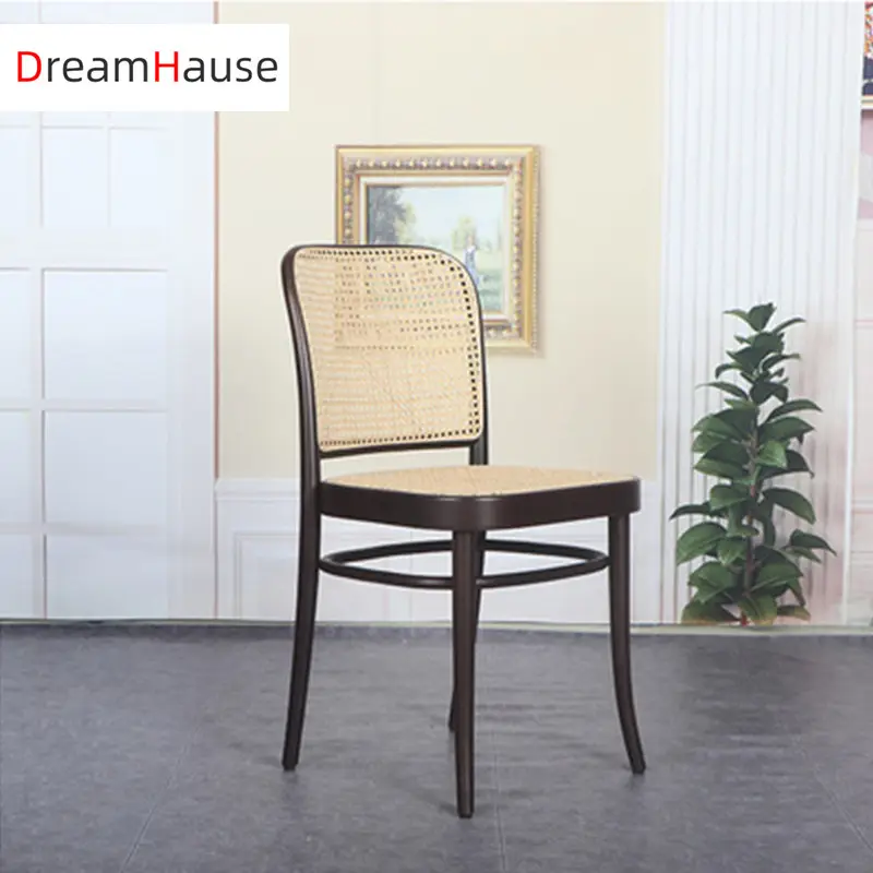 Dreamhause Simple moderno estilo francés de comedor de madera maciza sillas de madera silla de ratán nórdicos café silla con PU tapizado