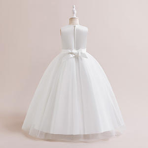 Vestido de anfitrión de flores de princesa de satén blanco para vestido de noche de <span class=keywords><strong>pasarela</strong></span> de actuación de piano de comunión-para niña pequeña de verano de 8 a 12 años - Product Image 3