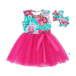 Vestidos Casuales Florales Azul Claro BQA-275, Vestidos de Verano sin Mangas con Flores para Fiestas, Vestidos Tutú para Niñas Pequeñas - Product Image 3