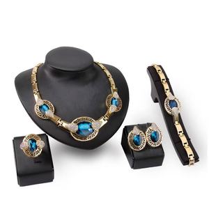 Conjuntos de Joias Clássicas Femininas em Liga de Moda Luxuosa, Banho de Ouro 18K Saudita, Cristal Azul Grande Indiano, Aniversário, Noiva Africana - Product Image 5