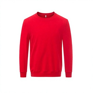 Sweat-shirt unisexe à col rond, coupe classique, rouge uni, 100% coton, molleton tricoté, style décontracté, manches longues, écologique - Product Image 1