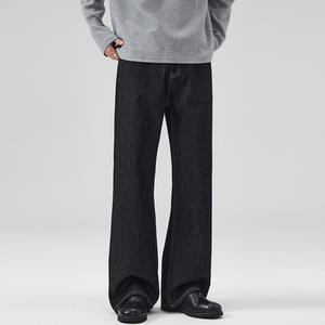 Jean vintage bleu foncé en denim brut, coupe bootcut, respirant, taille mi-haute, Cleanfit, pour hommes et femmes, Printemps-Été - Product Image 4