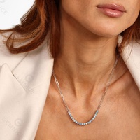Gemnel Dainty Jewelry Colliers Paperclip Chain Blue Opal Tennis Pendant Necklace
