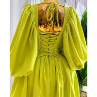 Robe Midi Plissée Décontractée et Sexy en Coton pour Femme Grande Taille avec Col Carré et Manches Lanterne, Modèle Automne de Qualité