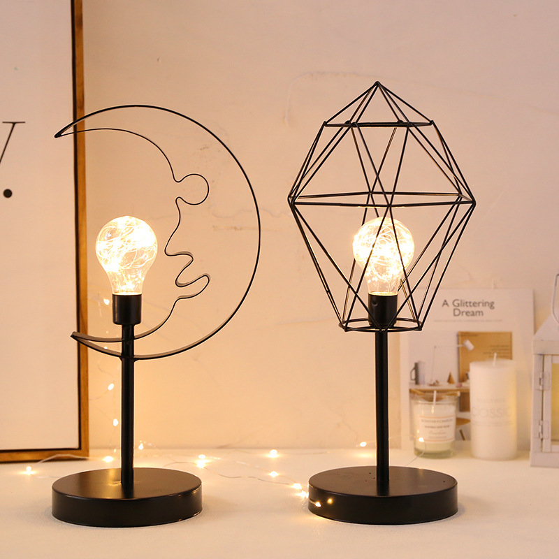 Led Luna clásico moderno marco de hierro forjado lámpara de mesa de 4 tipos de modelos de batería decoración mesa Luz