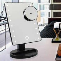 Nouveau miroir de bureau pliable à capteur tactile, finition argentée, avec 16 LED lumineuses, grossissement simple face et intensité réglable, du fabricant Newonly