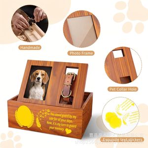 Wooden Pet Urn With <b>Photo</b> Frame And Engraving Dog Memorial <b>Box</b> For Ashes <b>Storage</b> Rectangle Shape Durable Multipurpose - Product Image 4