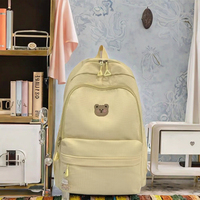Sac à dos en nylon souple pour lycéennes, imperméable, tendance, motif ours de dessin animé, avec ceinture à coussin d'air et fermeture éclair – Stock disponible dès maintenant