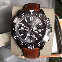 Nouvelle Arrivée Montre Chronographe de Plongée FS pour Hommes, Lunette Rotative à Trois Cadrans, Bracelet en Cuir Orange, Montre-Bracelet Sportive Étanche pour Hommes