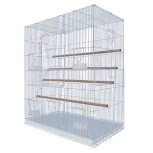 Hot Selling Durable Iron Wire Bird Breeding Cage Big White Parrot Cage Foldable Bird House 4 Wood Stand