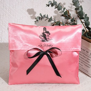 High Quality Custom Printed Envelope Style Purse Packaging Satin Dust Bag With Bowknot Luxury Envelope Hair <b>Extension</b> Silk Bag - Product Image 1