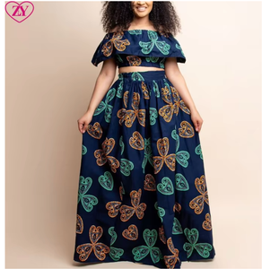 Ensemble de tenues d'affaires personnalisées en deux pièces Hauts imprimés traditionnels africains respirants <span class=keywords><strong>Jupe</strong></span> de sol Style décontracté brodé naturel - Product Image 5