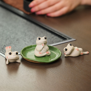 Ruijie Figurine de théière en céramique en forme de grenouille, en poterie blanche, motif feuille de lotus, ornement de table à thé, style chinois, décoration d'intérieur, cadeau - Product Image 1