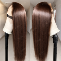 Perruques Lace Front en Cheveux Humains Brésiliens Raides Bruns, Effet Peau Naturelle HD, Double Drawn, Cheveux Vierges Bruts, à Prix Abordable