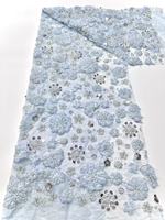 Tissu français extensible brodé de perles et de sequins en chiffon, appliqué 3D fait main, pour robes de mariée