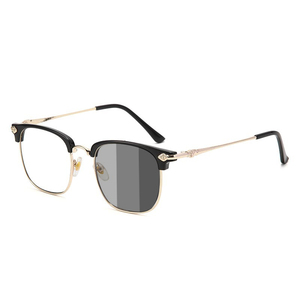 Gafas fotocromáticas para hombre y mujer, unisex, negro, ceja, oro, plata, metálico, medio marco transparente, lentille, photogrey, antireflejos - Product Image 1