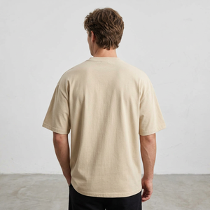 เสื้อยืดคอกลมแขนสั้นทรงโอเวอร์ไซส์สีพื้นสำหรับผู้ชาย ผ้าคอตตอนเจอร์ซีย์ถัก 100% ทรงพอดีตัว ความยาวปกติ สไตล์ลำลอง - Product Image 2