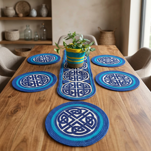 <b>Round</b> Bohemian Woven Placemats Set with Center Runner Geometric Pattern <b>Cloth</b> <b>Table</b> Mats for Home Decor Machine Washable - Product Image 3