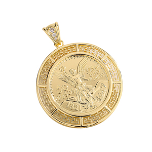 Ciondolo alla Moda Placcato <span class=keywords><strong>Oro</strong></span> 14K con Statua della Libertà e <span class=keywords><strong>Angelo</strong></span>, Moneta da 50 Peso in Ottone, Charm Hip Hop, Regali per Feste - Product Image 1